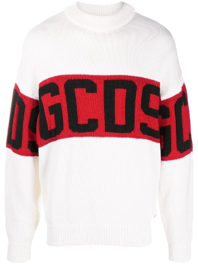 Gcds White Band Logo Sweatshirt In White
