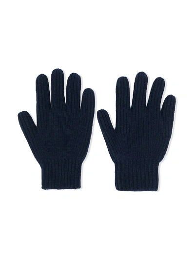Shop Bonpoint Ribbed Knit Cashmere Gloves In Blue
