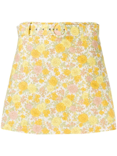 Shop Faithfull The Brand Floral Print Belted Shorts In Yellow