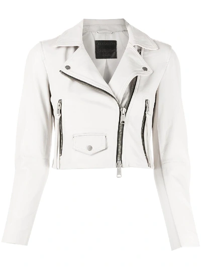 Shop Allsaints Elora Cropped Biker Jacket In White