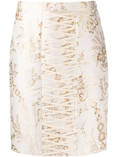 Shop Moschino Damask Jacquard Fitted Skirt In Gold