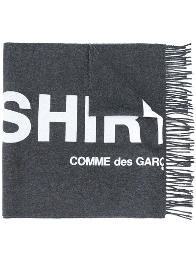 Shop Comme Des Garçons Shirt Logo Print Wool Scarf In Grey