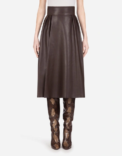 Shop Dolce & Gabbana Longuette Skirt In Plonge Lambskin In Brown