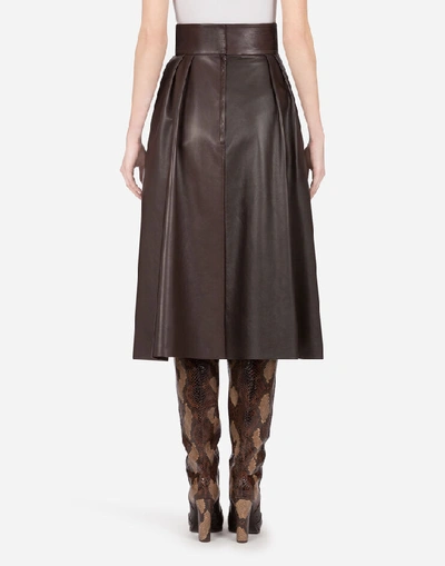 Shop Dolce & Gabbana Longuette Skirt In Plonge Lambskin In Brown