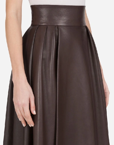 Shop Dolce & Gabbana Longuette Skirt In Plonge Lambskin In Brown