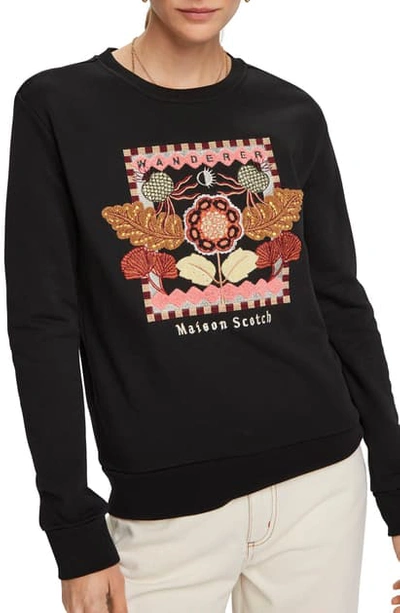 Shop Scotch & Soda Embroidered Sweatshirt In Black