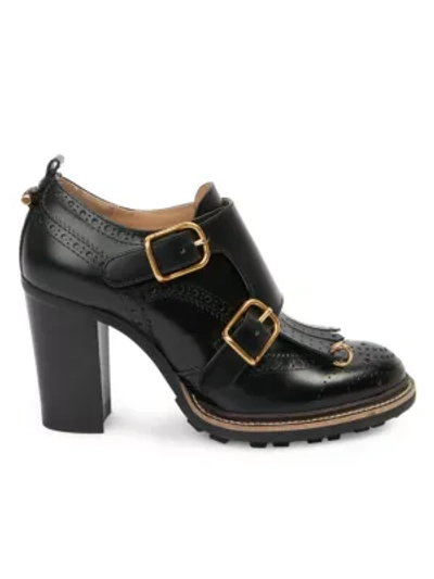Shop Chloé Franne Monk-strap Leather Loafer Pumps In Black