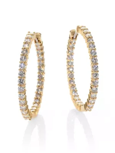 Shop Roberto Coin Women's 18k Yellow Gold & Diamond Hoop Earrings/1.15"