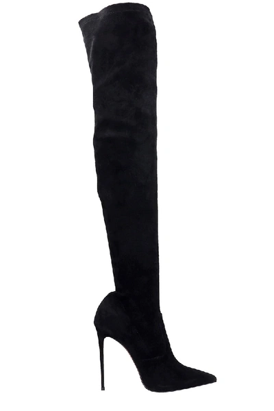 Shop Le Silla Cuissard Eva Boots In Black Suede