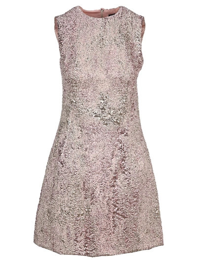 Shop Dolce & Gabbana Lurex Jacquard Short Dress In Pale Pink