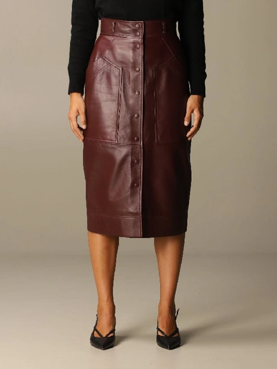 Shop Alberta Ferretti Leather Pencil Skirt In Burgundy