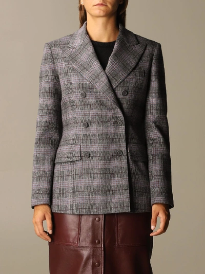 Shop Alberta Ferretti Double-breasted Check Blazer In Grey