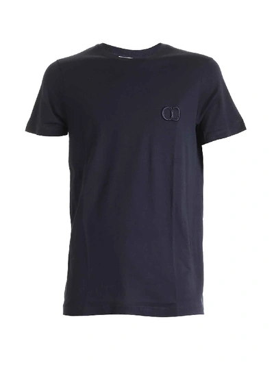 Shop Dior Cd Embroidered Blue Navy T-shirt