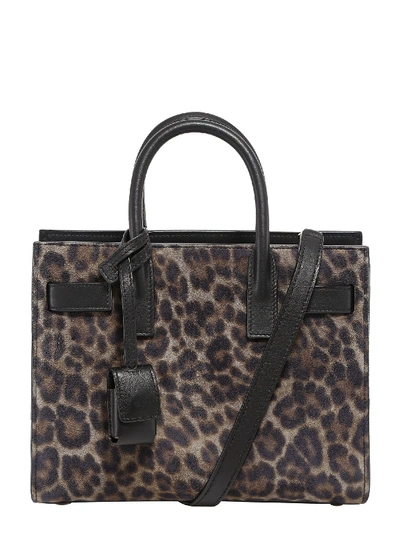 Shop Saint Laurent Sac De Jour Nano Leopard Suede Handbag In Grey