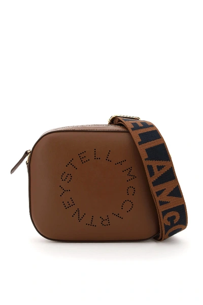 Shop Stella Mccartney Camera Bag With Perforated Logo In Cinnamon (brown)