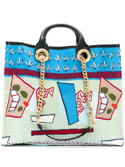 Shop Ports 1961 Abstract Embroidered Tote Bag In Blue