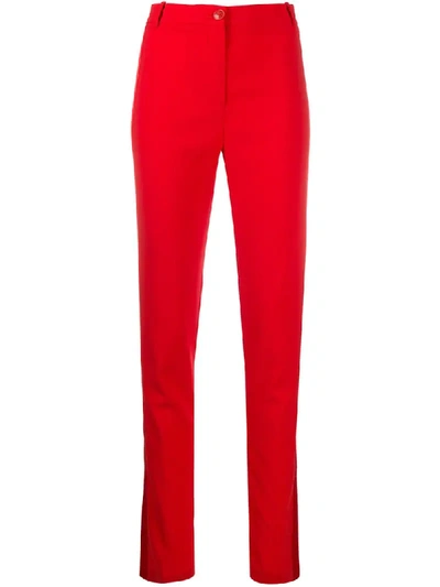 Shop Patrizia Pepe High-waisted Slim Fit Trousers In Red
