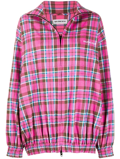 Shop Balenciaga Check-print Zip-up Jacket In Pink