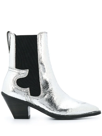 Shop Allsaints Sara Metallic Western Boots In Silver