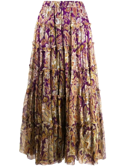 Shop Zimmermann Ladybeetle Floral-print Tiered Skirt In Purple