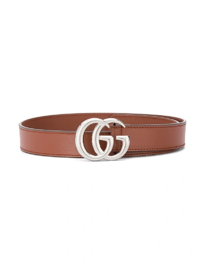 Shop Gucci Double G Buckle Belt In Brown