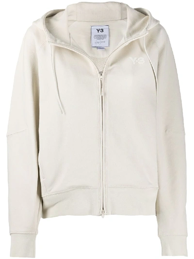 Shop Y-3 Logo Zip-up Hoodie In Neutrals