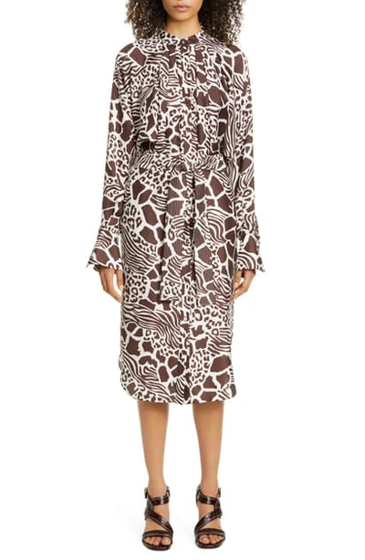 Shop Adam Lippes Print Long Sleeve Silk Shirtdress In Ivory Savannah