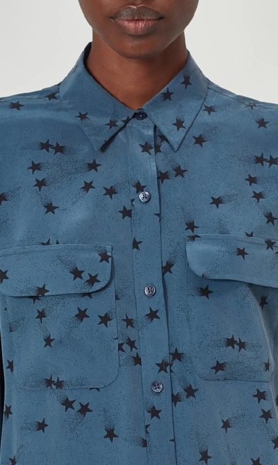 Shop Equipment Signature Silk Shirt In Orion Blue/ True Black