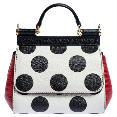 Pre-owned Dolce & Gabbana Tri Color Polka Dot Leather Mini Miss Sicily Crossbody Bag In Multicolor