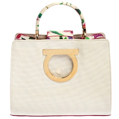 Pre-owned Ferragamo Multicolor Floral Print Canvas And Leather Gancini Top Handle Bag