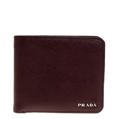 Pre-owned Prada Burgundy Saffiano Lux Leather Bifold Wallet