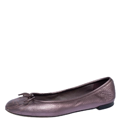 Pre-owned Gucci Metallic Purple Gg Leather Bow Ballet Flats Size 38