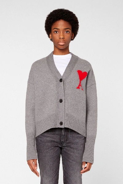 Shop Ami Alexandre Mattiussi Ami De Coeur Intarsia Oversize Cardigan In Grey