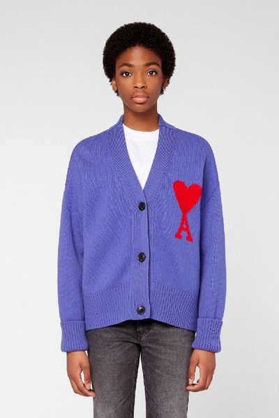 Shop Ami Alexandre Mattiussi Ami De Coeur Intarsia Oversize Cardigan In Purple