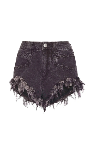 Shop Isabel Marant Eneida Frayed Denim Mini Shorts In Black