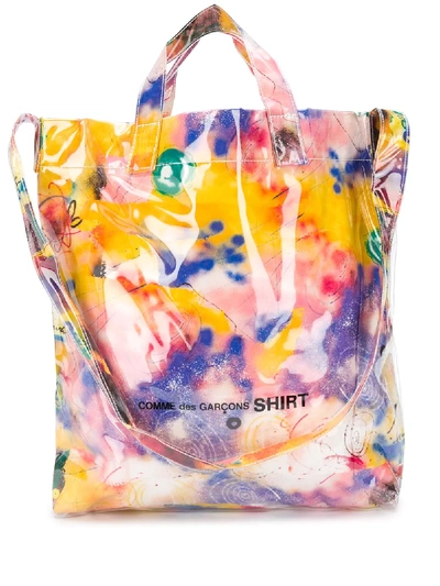 Shop Comme Des Garçons Shirt Abstract Print Shoulder Bag In Yellow