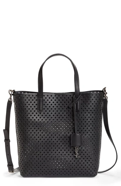 Shop Saint Laurent Toy North/south Star Perforated Leather Tote In Noir