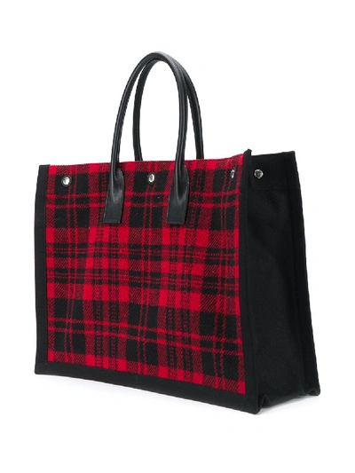 Shop Saint Laurent Rive Gauche Linen And Leather Shopping Bag In Red