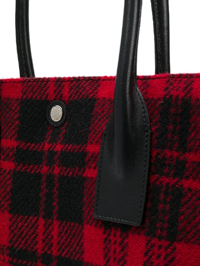 Shop Saint Laurent Rive Gauche Linen And Leather Shopping Bag In Red