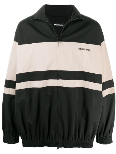 Shop Balenciaga Striped Zip-up Jacket In Black