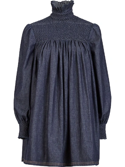 Shop Fendi High-neck Cotton Dress In Blue