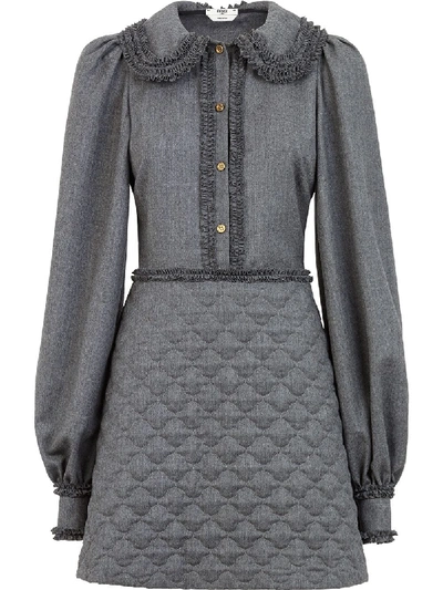 Shop Fendi Ruffle Trim Shirt Dress In Grey
