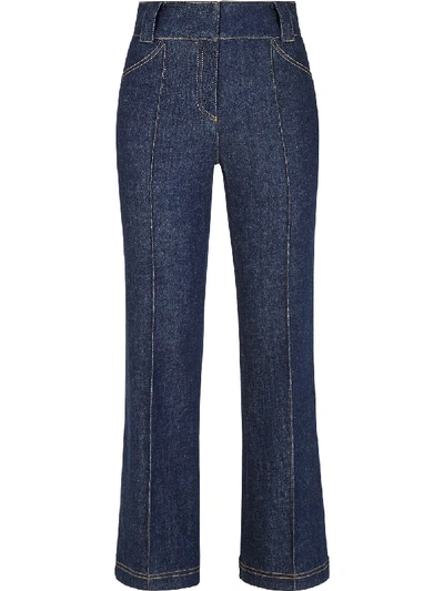 Shop Fendi Cropped Bootcut Jeans In Blue