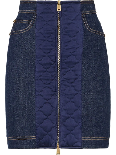 Shop Fendi Padded-detail Denim Skirt In Blue