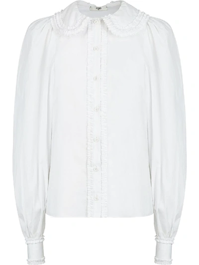 Shop Fendi Button-front Ruffled Blouse In White