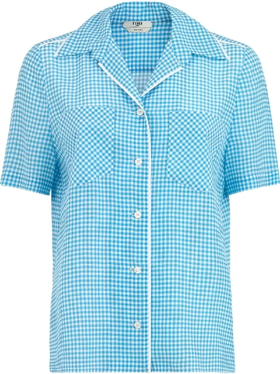 Shop Fendi Gingham Short-sleeve Shirt In Blue