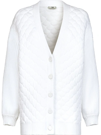 Shop Fendi Quilted Button-front Cardigan In White