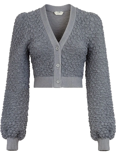 Shop Fendi Shirred Knit Cardigan In Grey