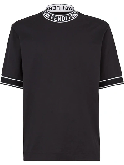Shop Fendi Mock Collar T-shirt In Black