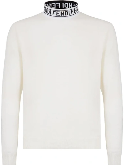 Shop Fendi Logo Collar Sweatshirt In White